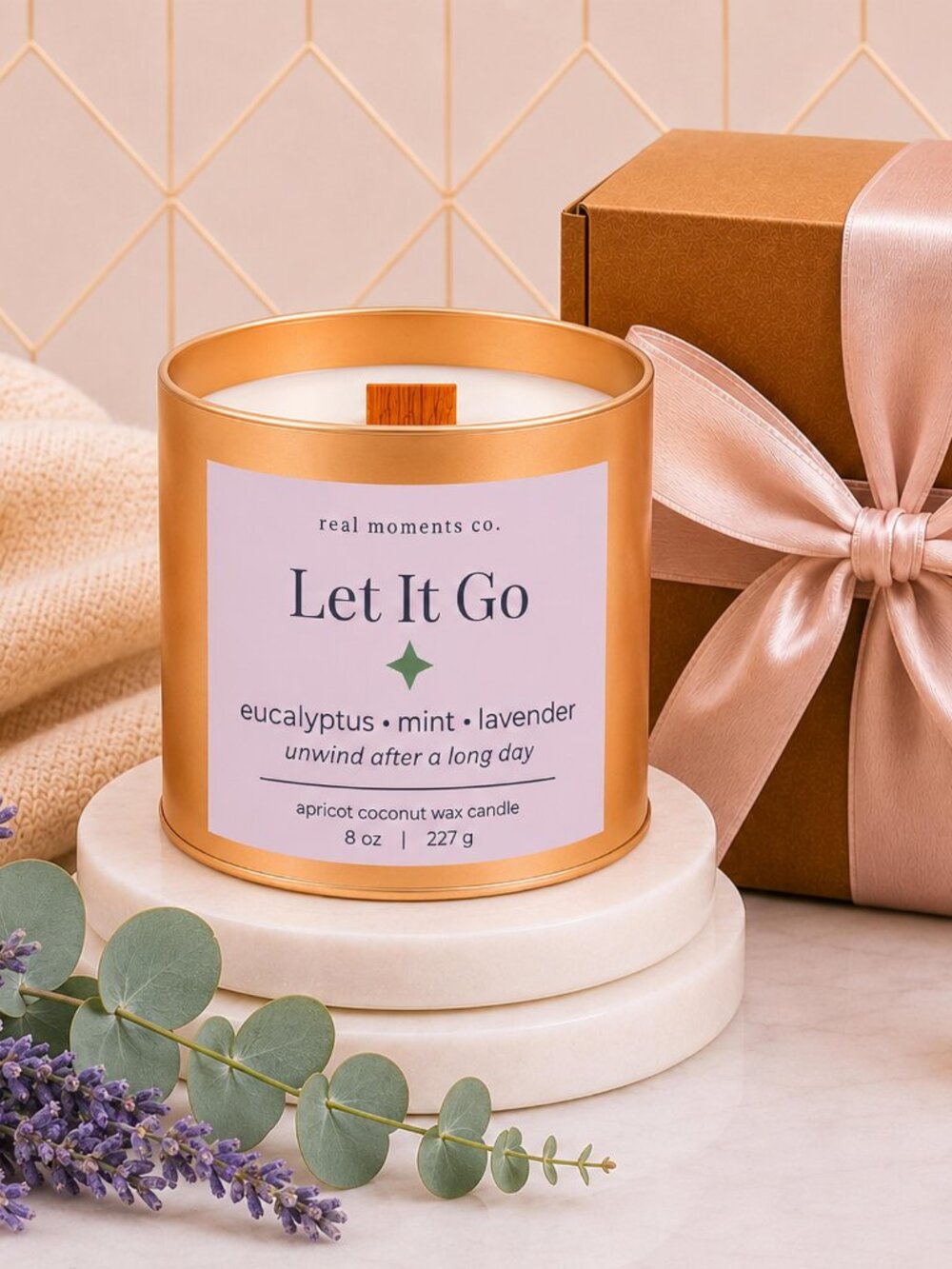 Let It Go Candle, Eucalyptus, Mint & Lavender, Self Care Candle Gift Set